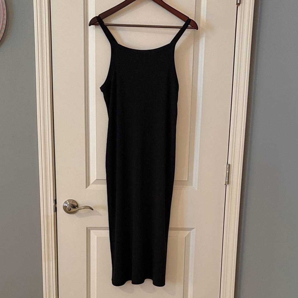 GAP Black Ribbed Midi Slip Dress Size Medium